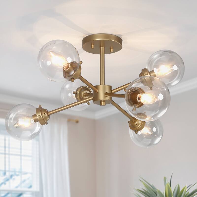 Bela Modern Gold 6-Light Semi-Flush Mount Sputnik Ceiling Lights