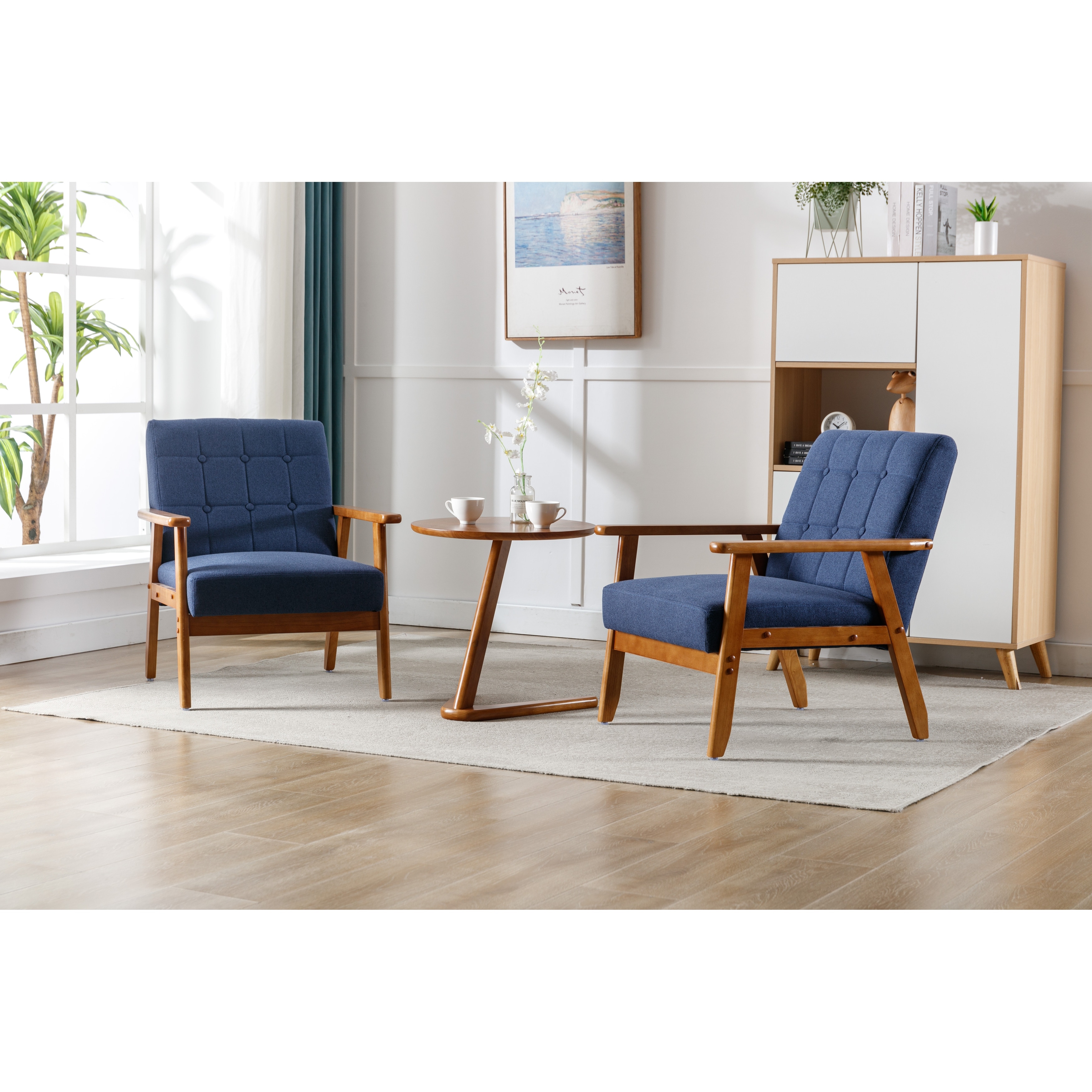 Livingroom Accent Chairs Set of 2 Arm Chair with Side Table Retro