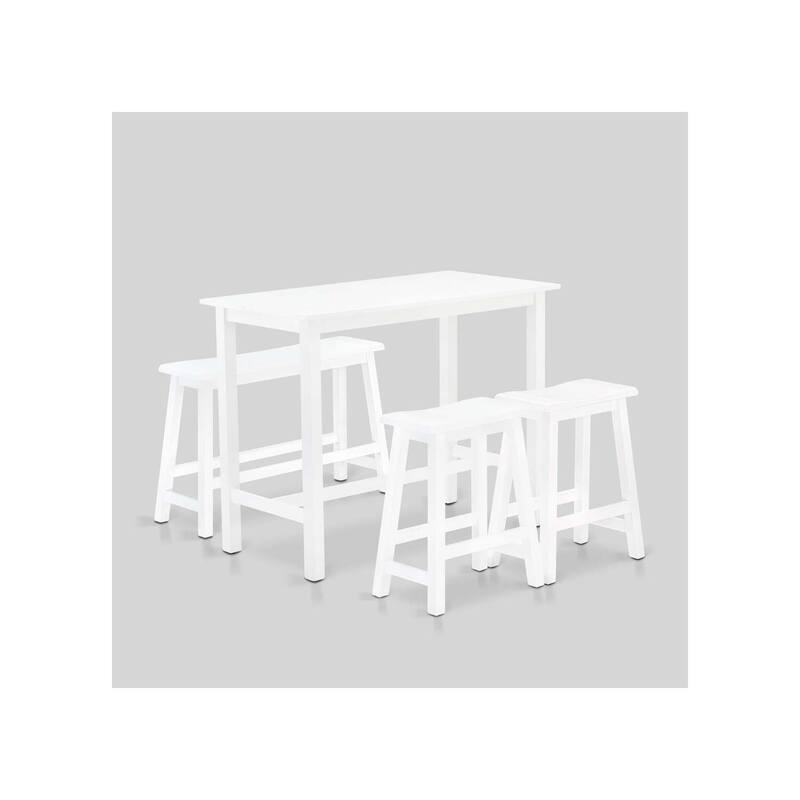 Modern Dining Table Set - Rectangular Table with 2 Stools & Bench - 24x47 Inch - White Finish