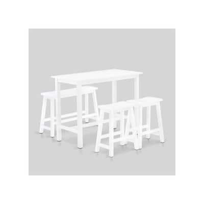 Modern Dining Table Set - Rectangular Table with 2 Stools & Bench - 24x47 Inch - White Finish