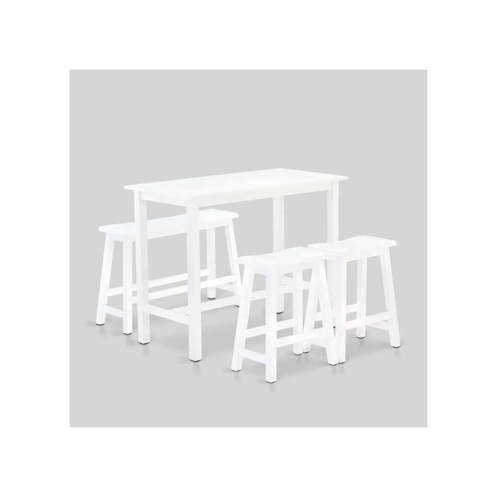 Modern Dining Table Set - Rectangular Table with 2 Stools & Bench - 24x47 Inch - White Finish
