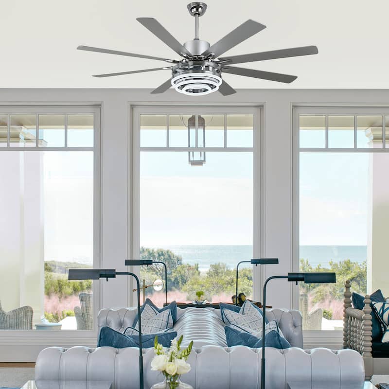 Bella Depot 72" Modern Large Ceiling Fan with Dimmable LED Light and Remote Control 6-Speed Reversible DIY Shade Chandelier