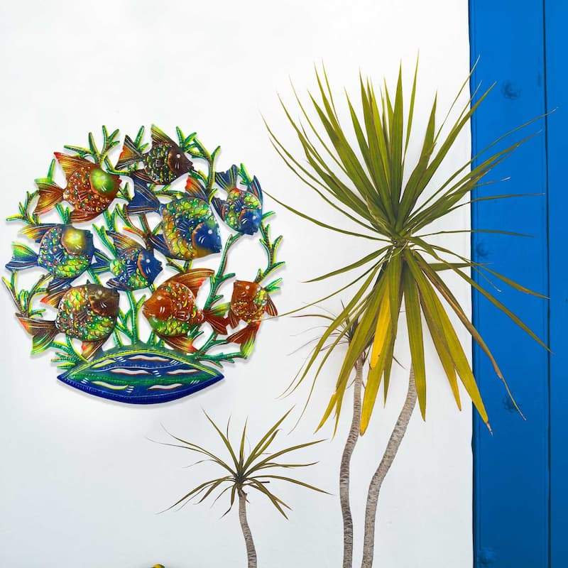 Porch & Den Hand-painted School of Fish Recycled Metal Wall Art (Haiti)