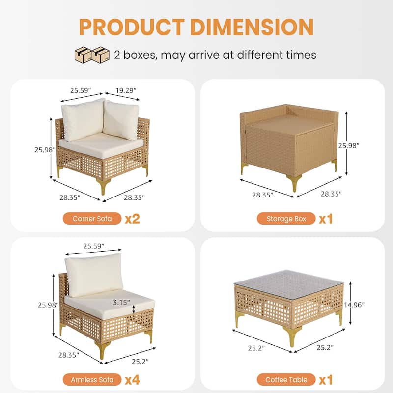 8pcs Wicker Patio Conversation Set Seating with Storage Box