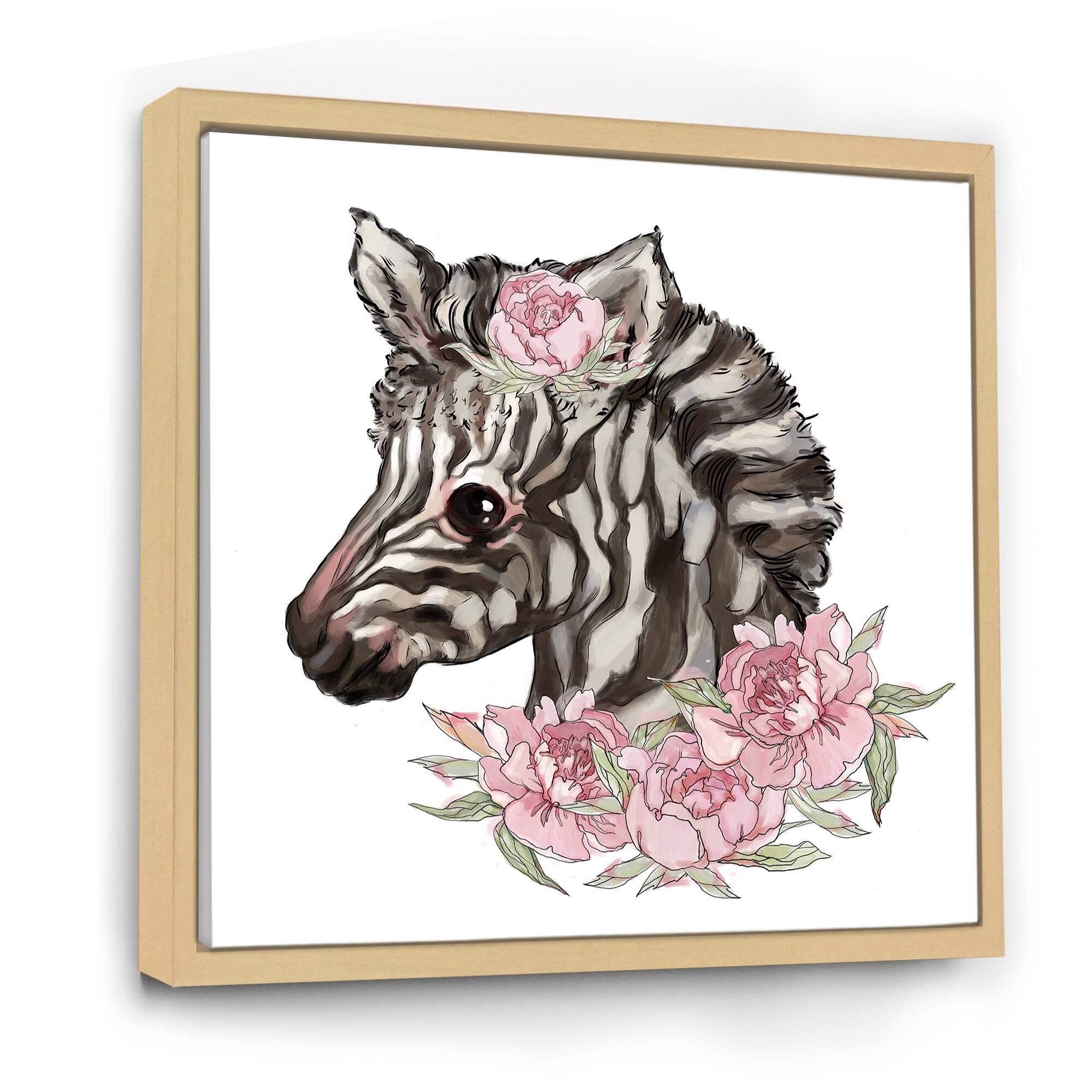 Designart "Cartoon Cute Zebra Portrait" Traditional Framed Children's