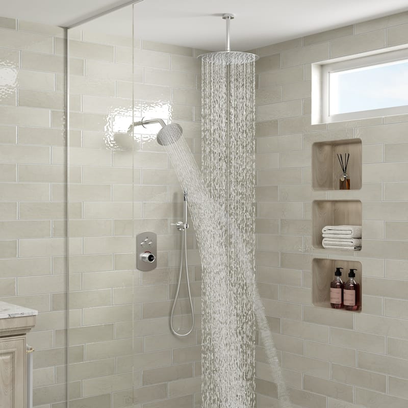 Pressure Balanced 3-Spray Patterns 2.5 GPM 12 in. Dual Shower Head Ceiling Mount Fixed and Handheld Shower Head - 12" x 12"