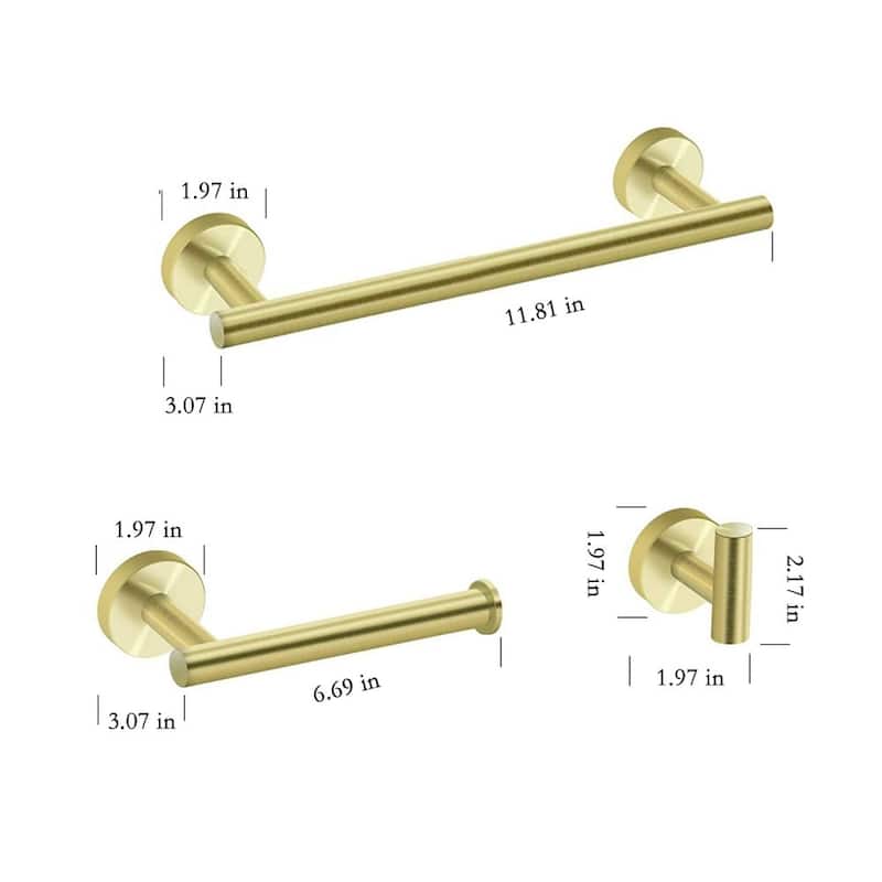 3-Piece Bath Hardware Set with Towel Hook and Toilet Paper Holder and 12 in. Towel Bar in Stainless Steel