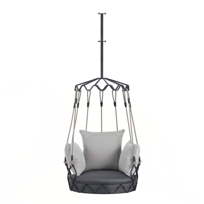 Outdoor Porch Swing Chair Hanging Basket, Hanging Chair with UV Resistant Cushion, Olefin Fabric for Patio Porch, Balcony