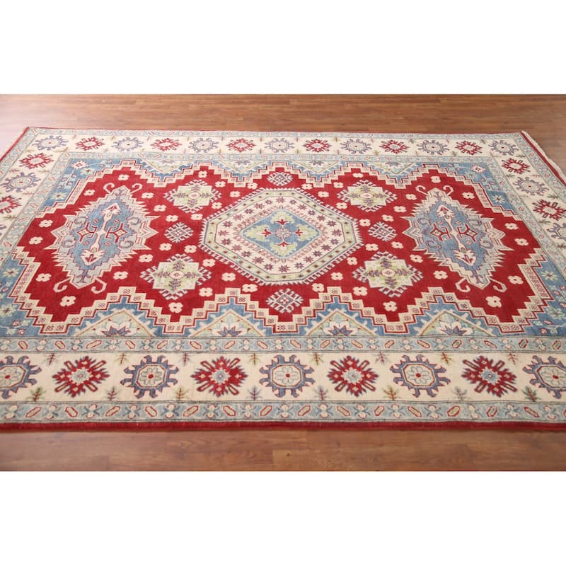 Traditional Red Kazak Area Rug Hand-Knotted Wool Carpet - 6'8" x 9'6"