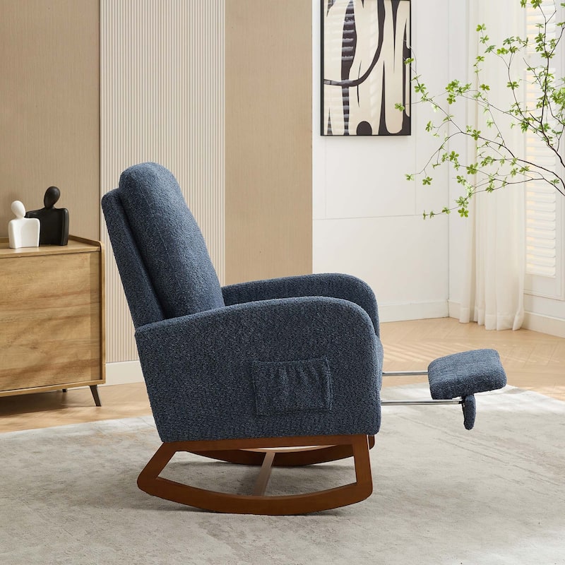 25.4"W High Back Rocking Chair with Retractable Footrest