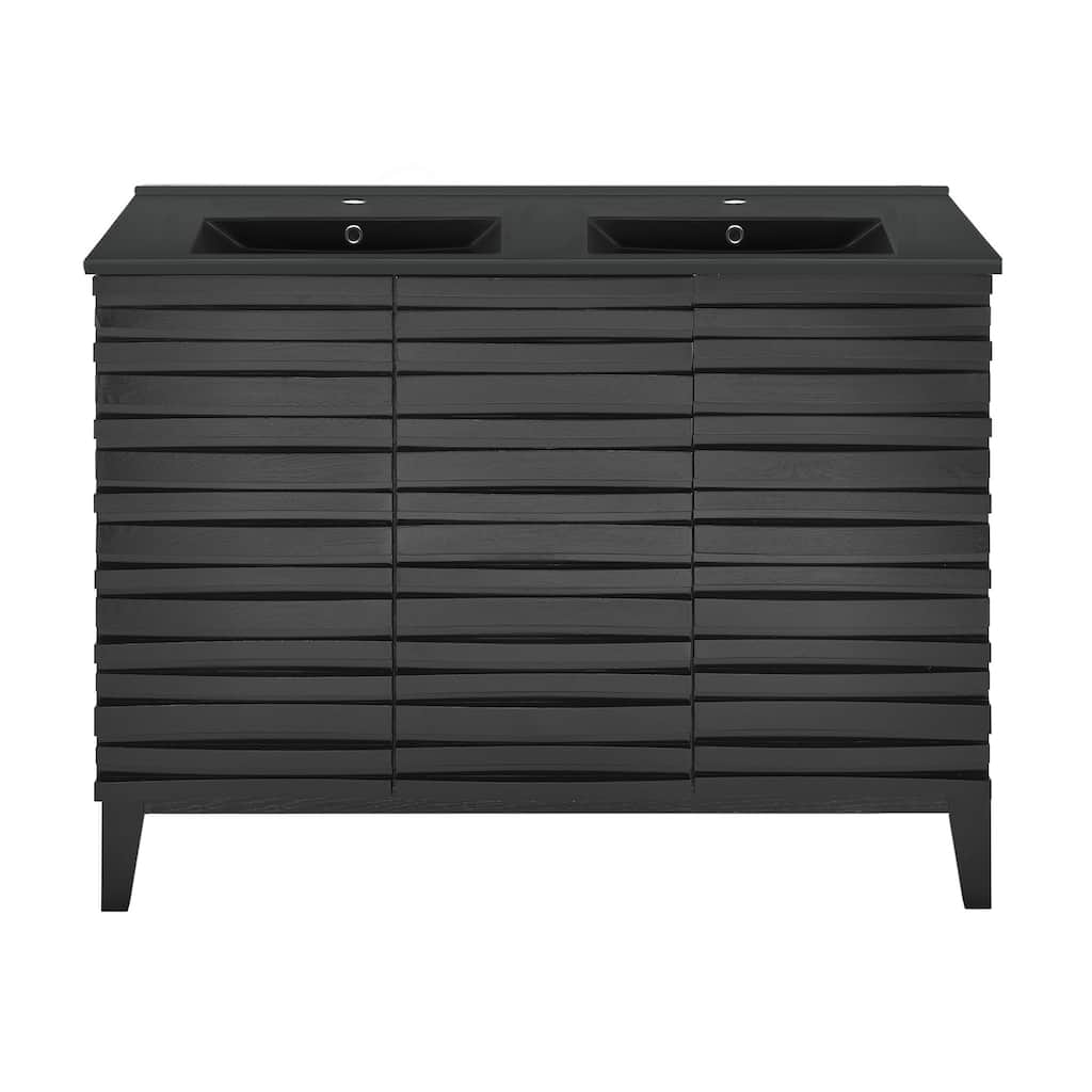 Cascade 48 In. Black Oak, Double Basin Bathroom Vanity With Black Ceramic Sink Top