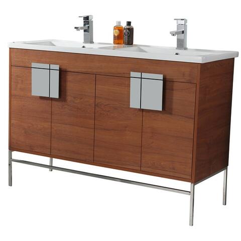 Modern Bathroom Vanity Set, Vitreous China Double Sink Top 48"