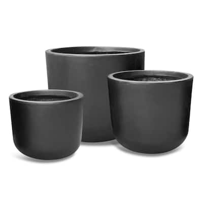 Kante 13.19 in, 11.02 in & 9.06 in Round Charcoal Lightweight Planters with Drainage Holes (Set of 3) - Indoor/Outdoor