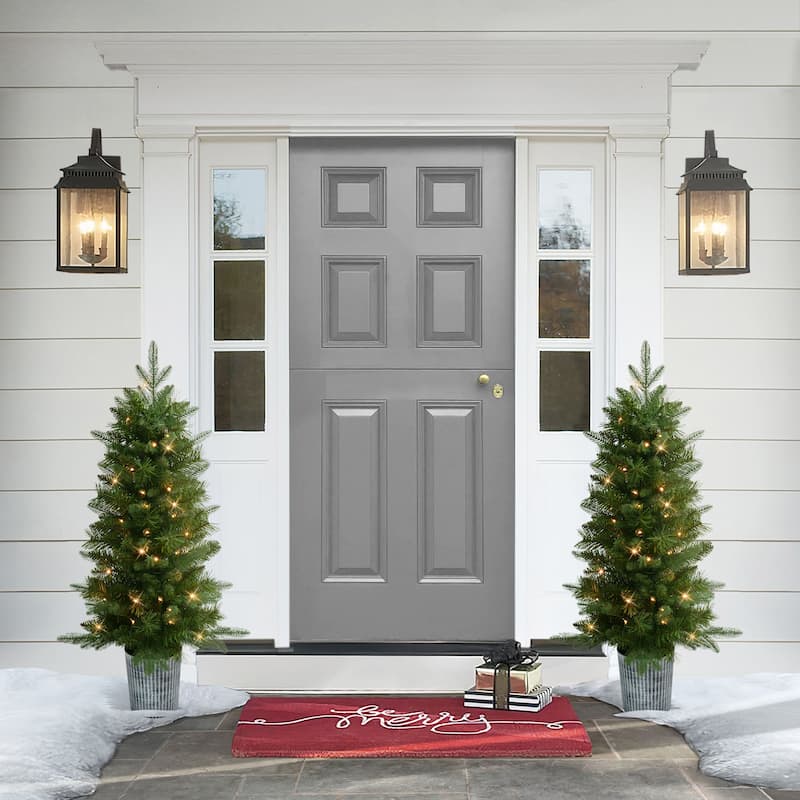 Puleo International Set of 2 3.5' Artificial Battery-Operated Pre-Lit Potted Oregon Fir Christmas Trees - 3.5 Foot