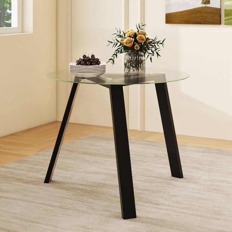 Costway 36" Round Glass Dining Table for 4 with Tempered Glass - See Details