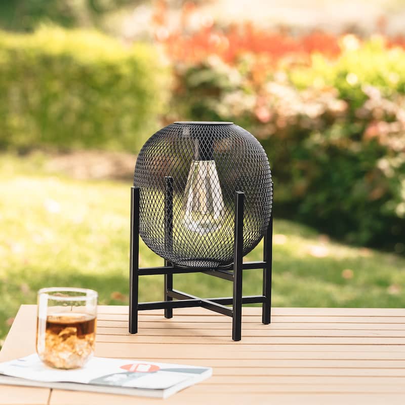 Glitzhome Metal Mesh Solar Powered Waterproof Outdoor Lanterns with Stand