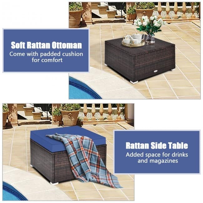 4 Pieces Patio Rattan Furniture Set with Removable Cushions and Pillows - Corner Sofa: 29" x 29" x 25"
