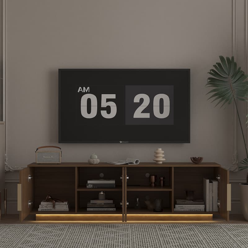 Modern Fluted 68" TV Stand for TVs up to 65" with 16-color LED lights