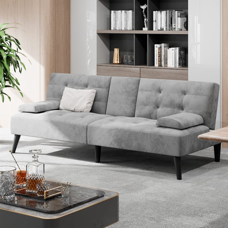 3-in-1 Convertible Sofa Bed with Folding Cup Holders & Adjustable Backrest – Modern Futon with Removable Armrests