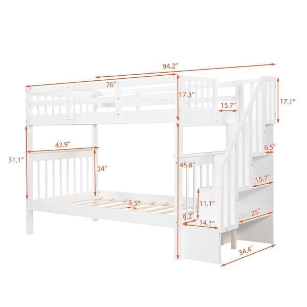 Stairway Twin-Over-Twin Bunk Bed with Storage and Guard Rail - Bed Bath ...