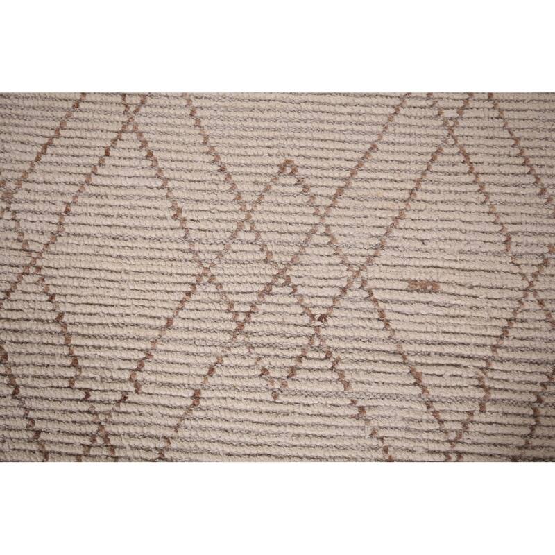 Ivory Trellis Moroccan Oriental Runner Rug Hand-Knotted Wool Carpet - 3'9"x 13'0"