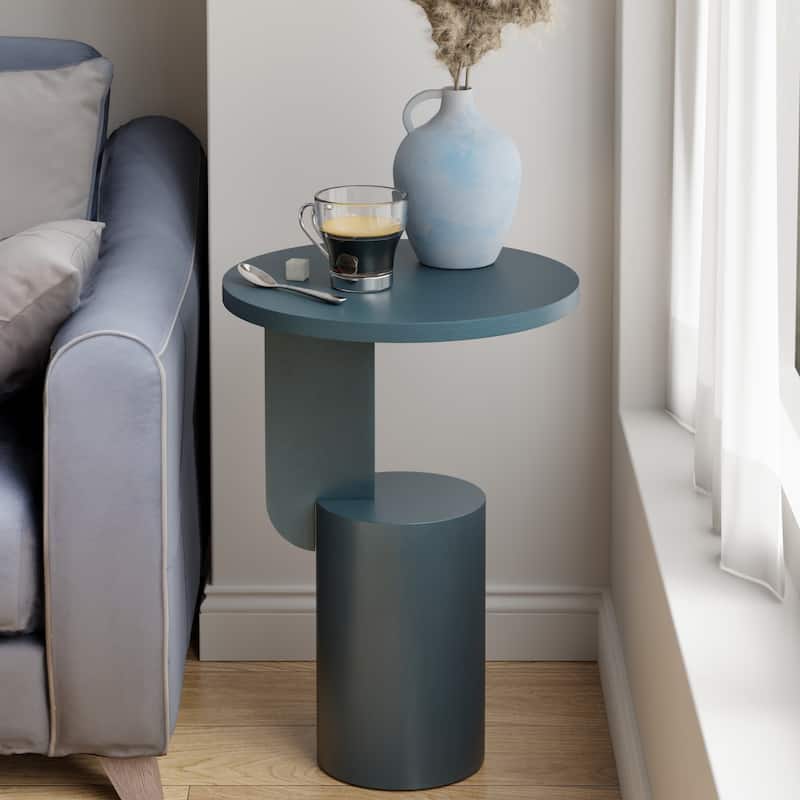 COZAYH Modern Small Drink Table with Geometric Base, Minimalist Tall End Table for Small Space, Natural