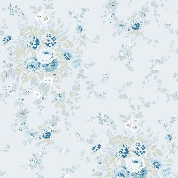 slide 2 of 4, Shabby Chic by Rachel Ashwell Garden Floral Soft Blue Wallpaper