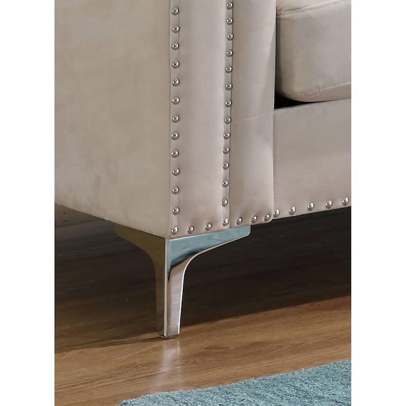 Tufted Velvet 2-Seater Sofa with Throw Pillows - 62" - Beige