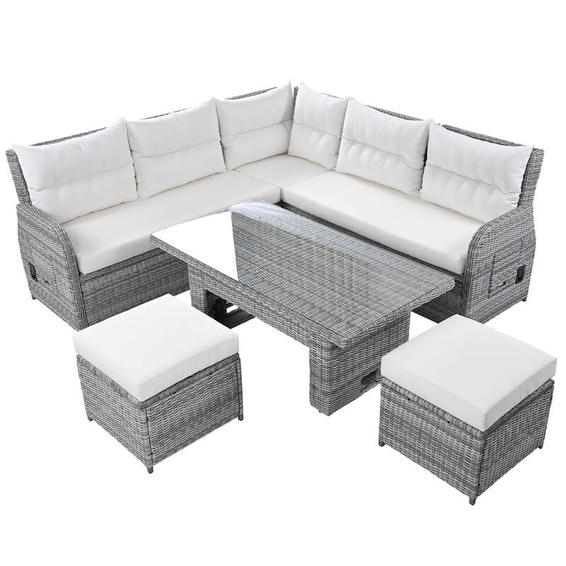 Outdoor Rattan Sectional Sofa Set with Adjustable Table & Recliners
