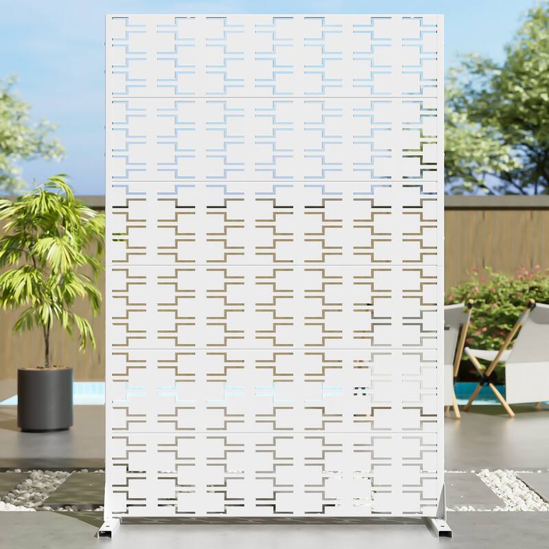72" H×47"W Dovelina Black Outdoor Freestanding Metal Privacy Screen Decorative Garden Fence - White - 72"x47"