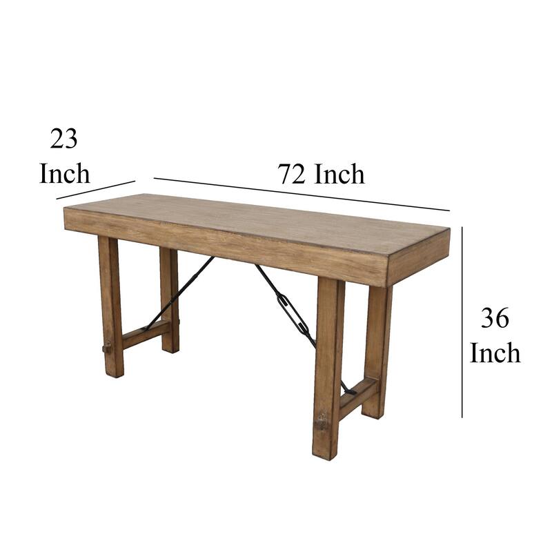 Dity Counter Height Table, 72 Inch Rectangular Top, Antique Brown Wood