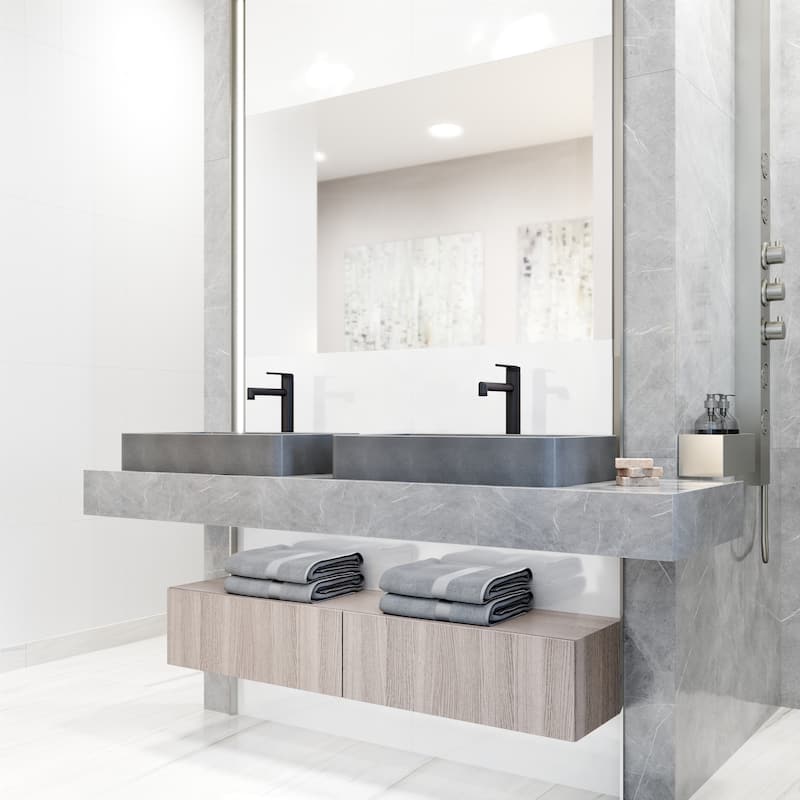 VIGO Basilica 23"L x 14"W x 4"H Concreto Stone Rectangular Bathroom Vessel Sink