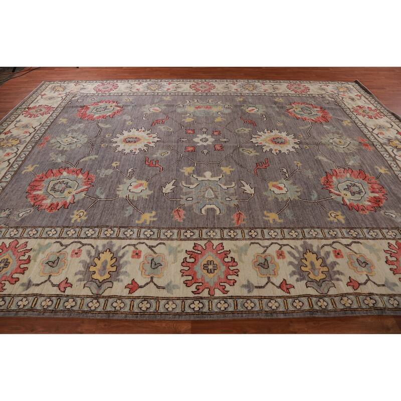 Hand Knotted Oriental 100% Wool Carpet Transitional All-Over Greys & Charcoal Oushak Area Rug - 13' 9'' X 10' 1''