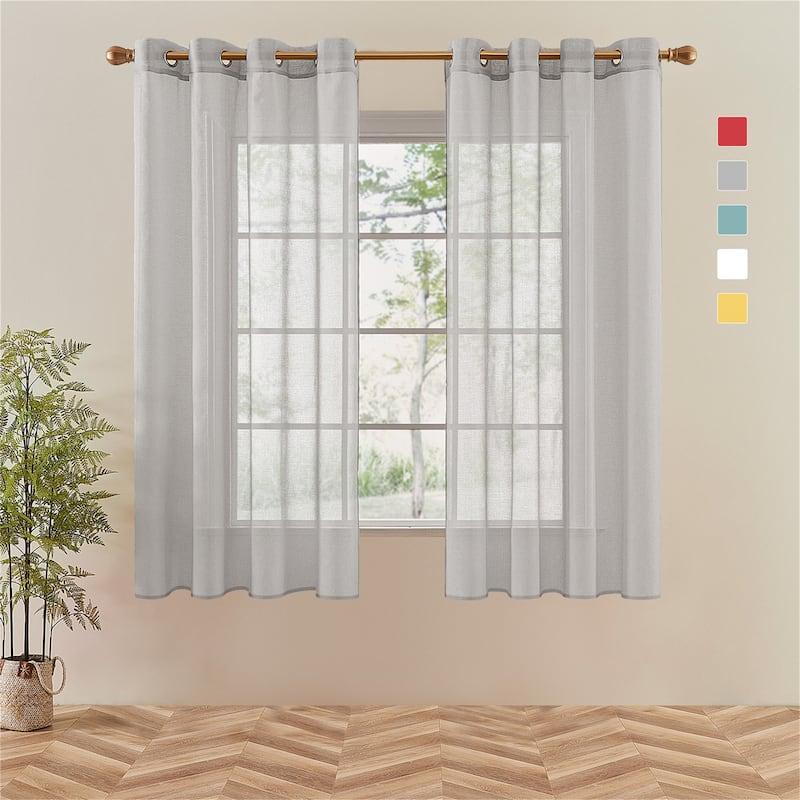 Topfinel Solid Grommet Sheer Window Curtains Faux Linen (Set of 2)