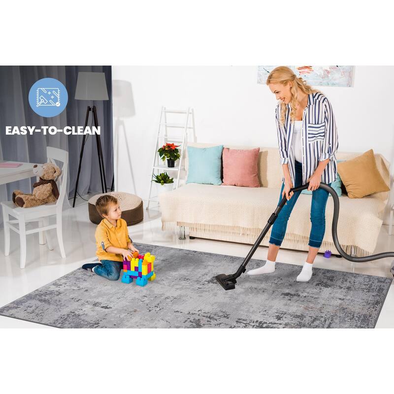 LOOM & LUXE Collection Ivory/Sand/Abstract Non-Shedding Area Rug