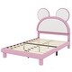 preview thumbnail 5 of 24, Upholstered Bed Frame with Cartoon Ears Shaped Headboard and LED Light Underneath, Twin/Full Size Platform Bed with Support Legs