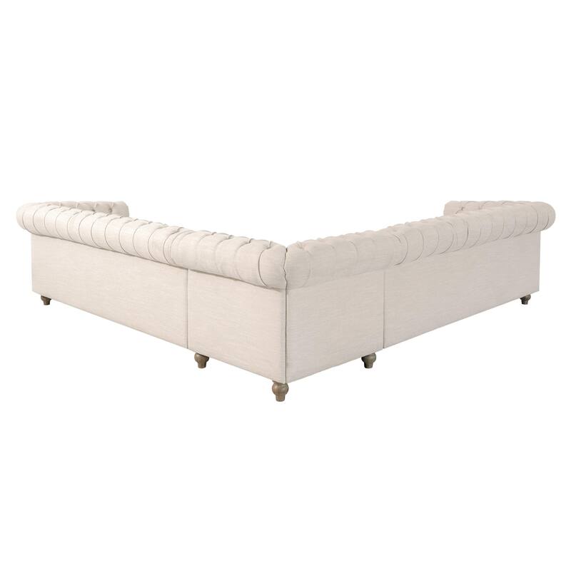 Large Sectional Sofa, Retro, Beige Polyester, Wooden Legs for Living Room