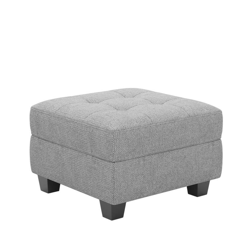 HomeRoots 26" Light Gray and Black Linen Tufted Storage Ottoman
