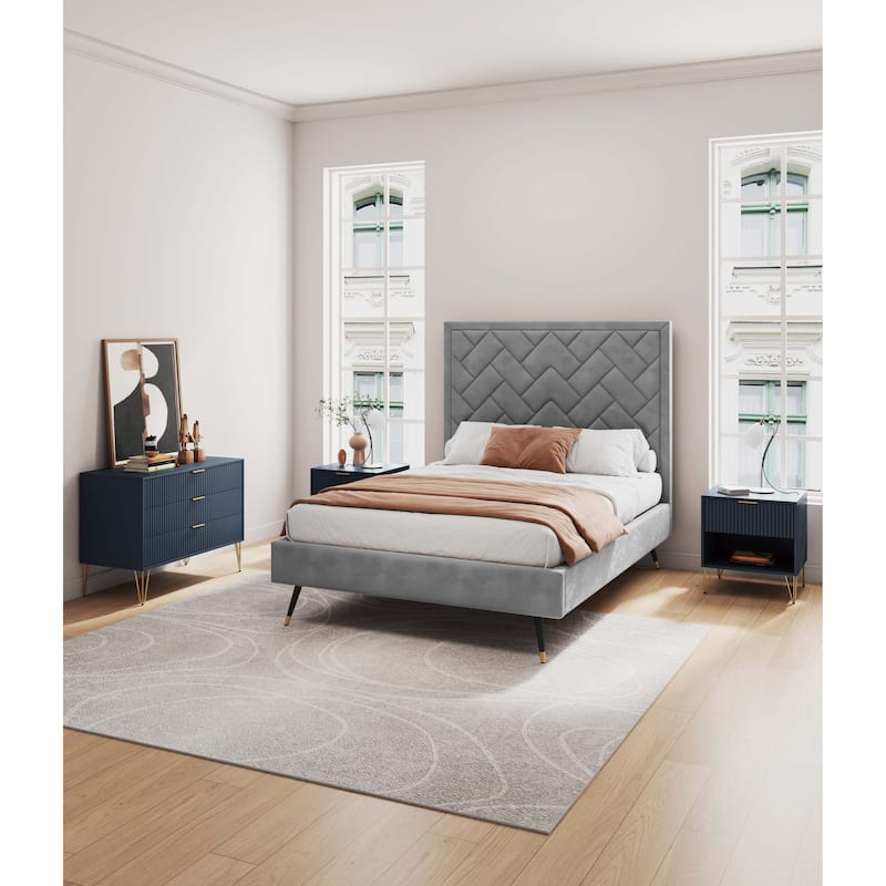 Manhattan Comfort 2-Piece Dumbo Modern Standard 3-Drawer Dresser Nightstand Set - Midnight Blue