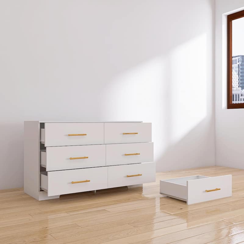 6-Drawer Double Dresser, Storage Cabinet with Metal Handle for Bedroom