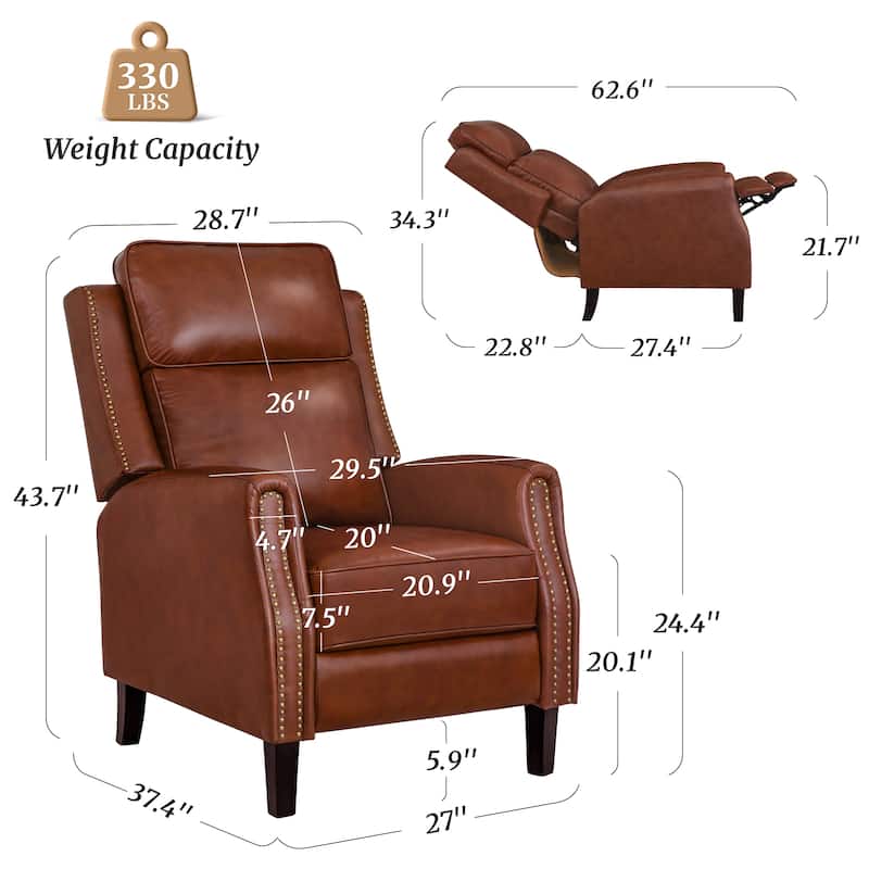 2 Set Genuine Leather Recliner Modern Push Back Recliner Chair Wingback 3 Adjustable Chair for Living Room