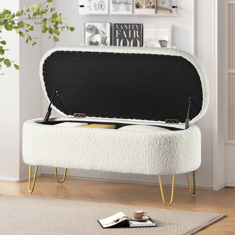 Fazi Oval Boucle Storage Ottoman Bench by Christopher Knight Home