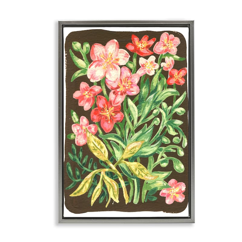 Stupell Garden Flowers on Brown Framed Floater Canvas Wall Art Design By Hannah Moren - 17 x 25 - Grey