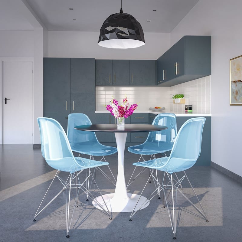 Cresco Transparent Acrylic Chairs with Chrome Eiffel Legs - Modern Dining Chairs for Kitchen Dining Room Home Office Set of 2