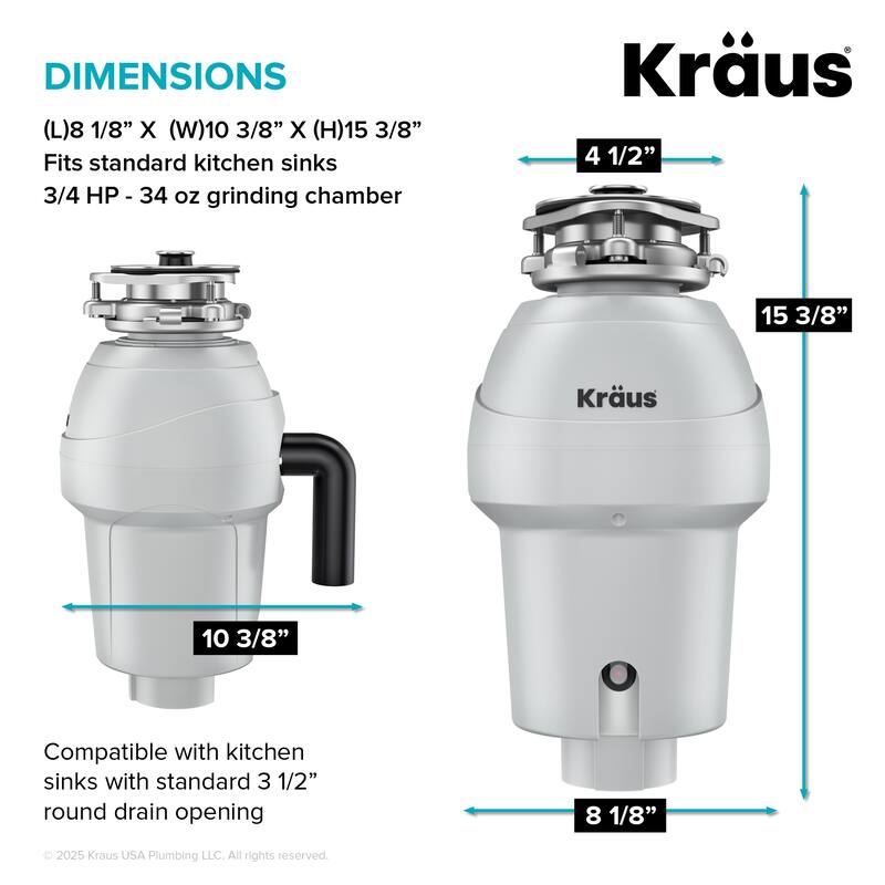 KRAUS WasteGuard Continuous Feed Garbage Disposal for Kitchen Sinks