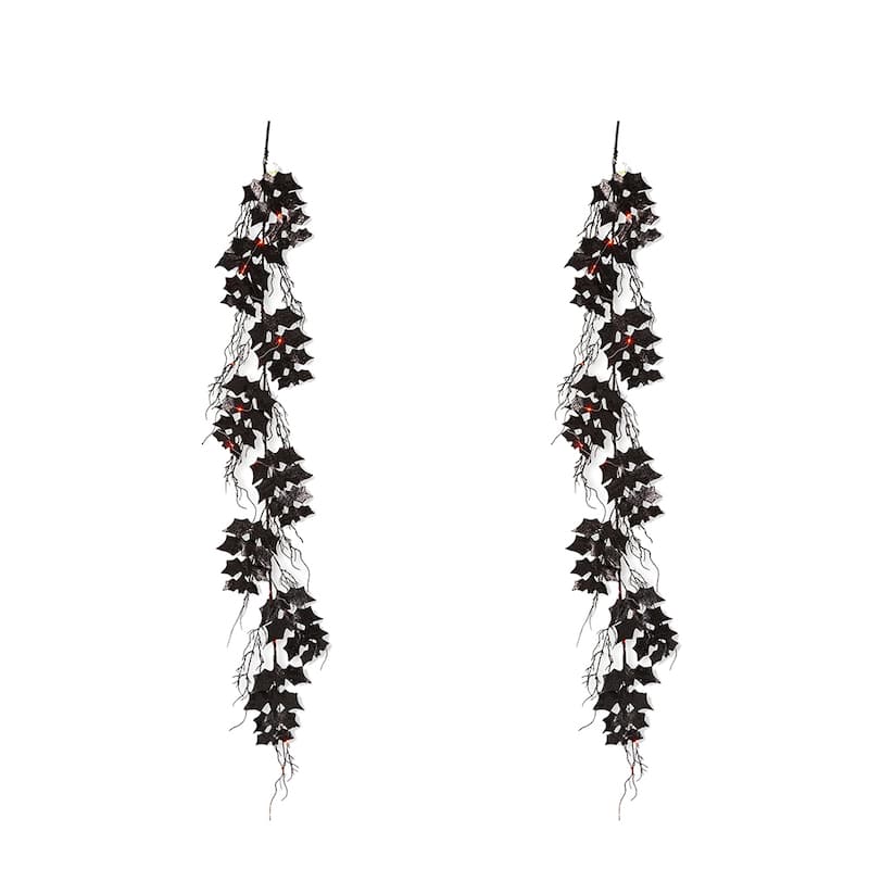 Glitzhome 6' Long LED Lighted Halloween Bat Garland Wall Hanging Decor - 2-Piece Garland