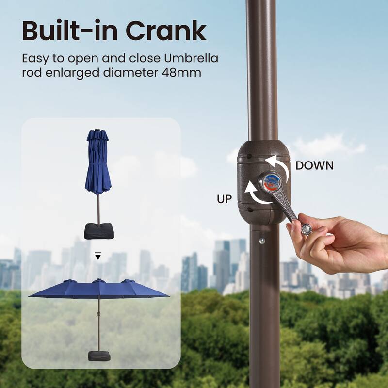 ​OVIOS 15ft Double-Sided Patio Outdoor Umbrella with Crank & Light