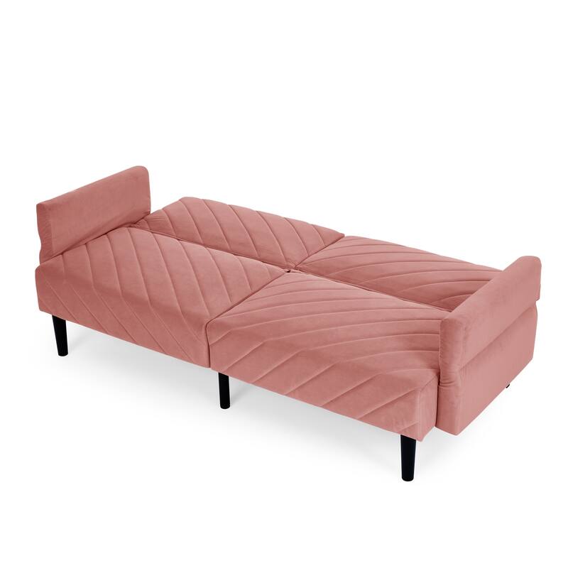 Velvet Futon Sofa Bed with 6-Position Backrest and Armrests for Apartments