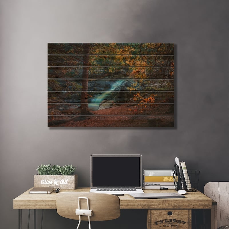 Disappointment Falls In Autumn Print On Wood by Christopher Thomas - Multi-Color