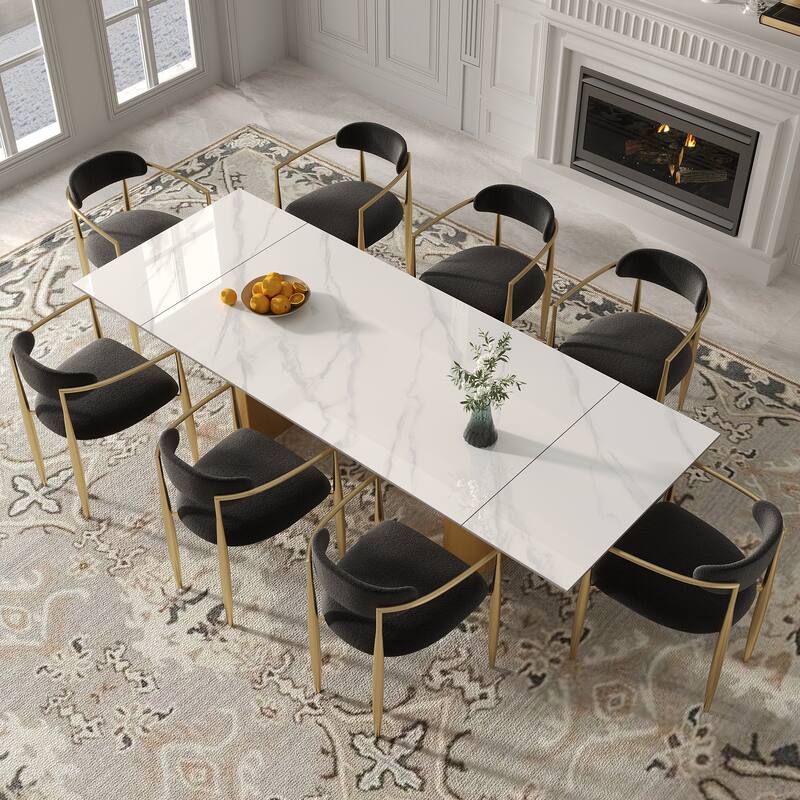 94.48 Inch Modern Minimalist 9 - Piece Extendable Sintered Stone Top Double Pedestal Dining Set